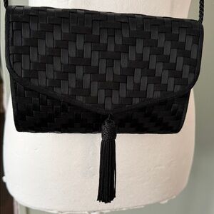 Black Woven Tassel Crossbody Clutch - Unbranded